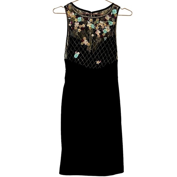 PARKER BLACK Floral Beaded Rouched Side Black Dress - Picture 2 of 12